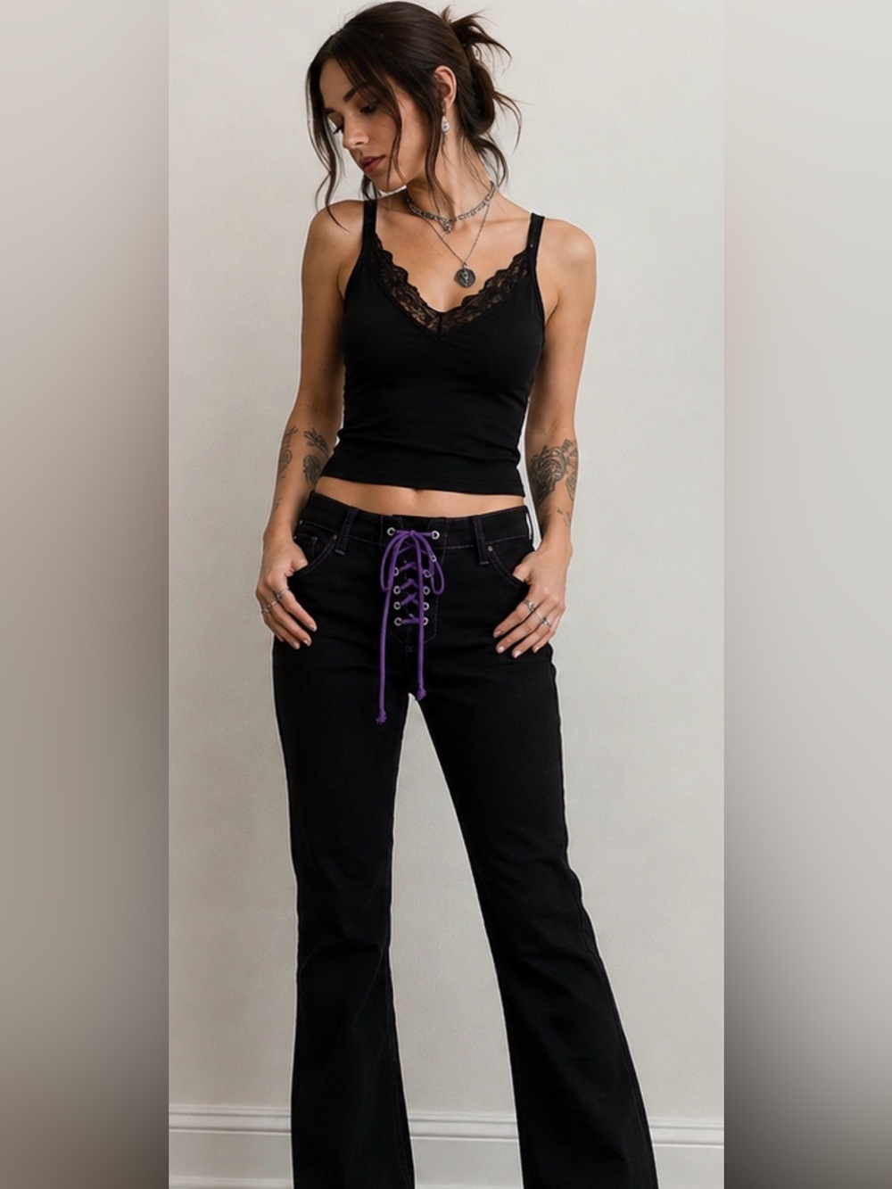 The Grave Girls Dolls Kill lace up embroidered bat jeans XL